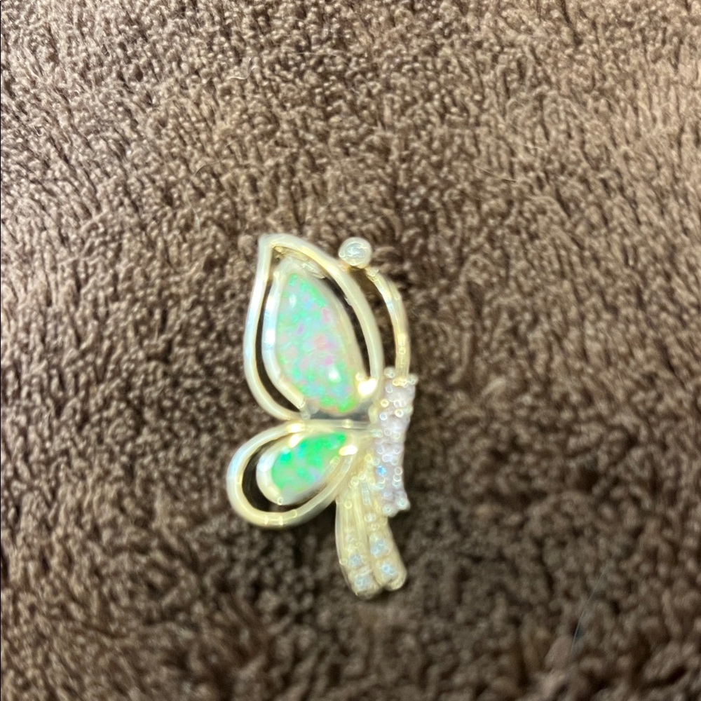 925 Rose Gold Plated -Pink Opal Butterfly Pendant with Pink Accents